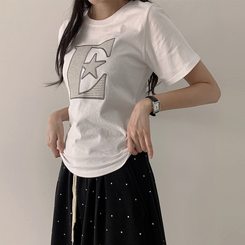 半袖Tシャツ ルーズチェックワッペン半袖Tシャツ WHITE