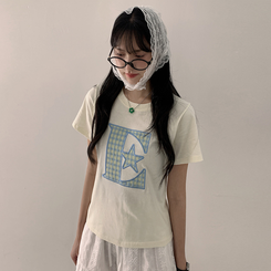 半袖Tシャツ ルーズチェックワッペン半袖Tシャツ YELLOW