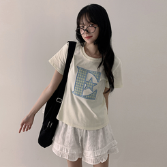 半袖Tシャツ ルーズチェックワッペン半袖Tシャツ YELLOW