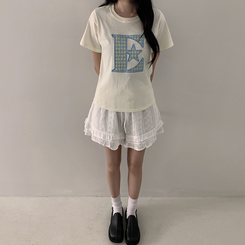 半袖Tシャツ ルーズチェックワッペン半袖Tシャツ YELLOW