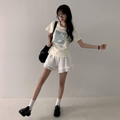 半袖Tシャツ ルーズチェックワッペン半袖Tシャツ YELLOW
