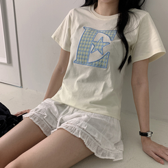 半袖Tシャツ ルーズチェックワッペン半袖Tシャツ YELLOW