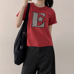 半袖Tシャツ ルーズチェックワッペン半袖Tシャツ RED