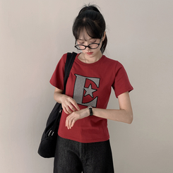 半袖Tシャツ ルーズチェックワッペン半袖Tシャツ RED
