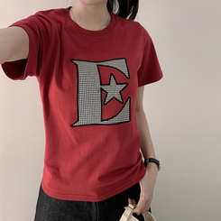 半袖Tシャツ ルーズチェックワッペン半袖Tシャツ RED