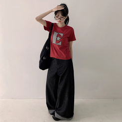 半袖Tシャツ ルーズチェックワッペン半袖Tシャツ RED