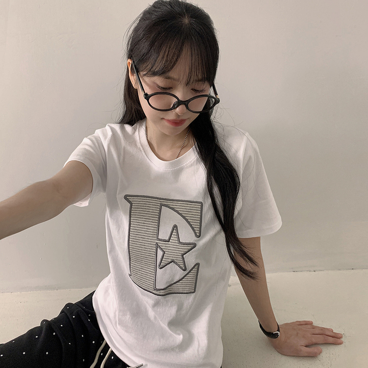 ルーズチェックワッペン半袖Tシャツ WHITE