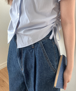 デニム ワイドピンタックデニムパンツ DEEP DENIM