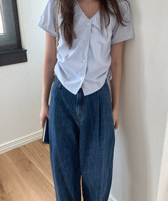 デニム ワイドピンタックデニムパンツ DEEP DENIM