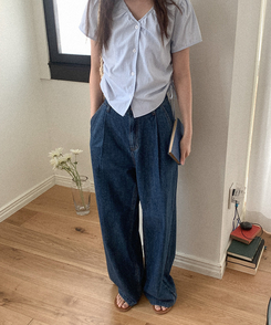 デニム ワイドピンタックデニムパンツ DEEP DENIM