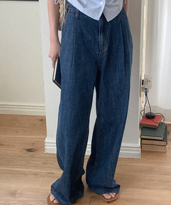 デニム ワイドピンタックデニムパンツ DEEP DENIM