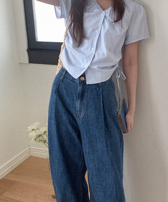 デニム ワイドピンタックデニムパンツ DEEP DENIM