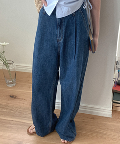 デニム ワイドピンタックデニムパンツ DEEP DENIM