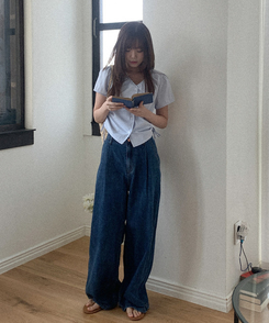 デニム ワイドピンタックデニムパンツ DEEP DENIM