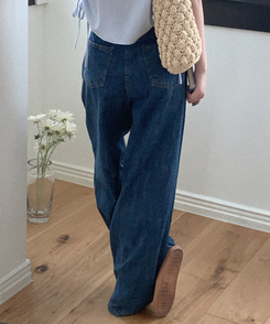 デニム ワイドピンタックデニムパンツ DEEP DENIM