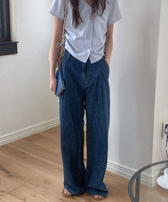 デニム ワイドピンタックデニムパンツ DEEP DENIM