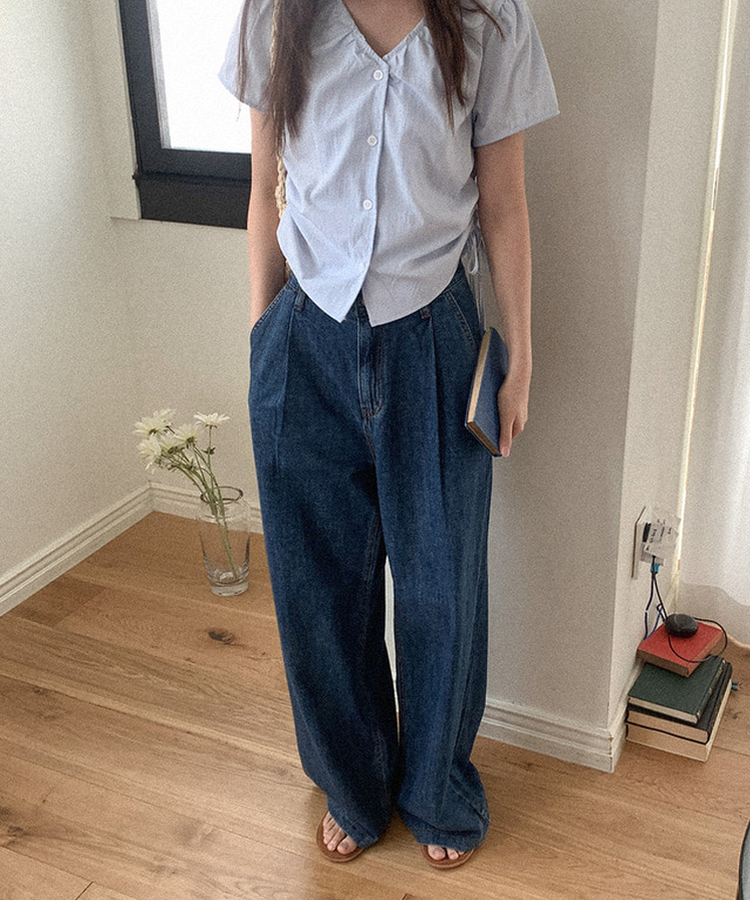 ワイドピンタックデニムパンツ DEEP DENIM