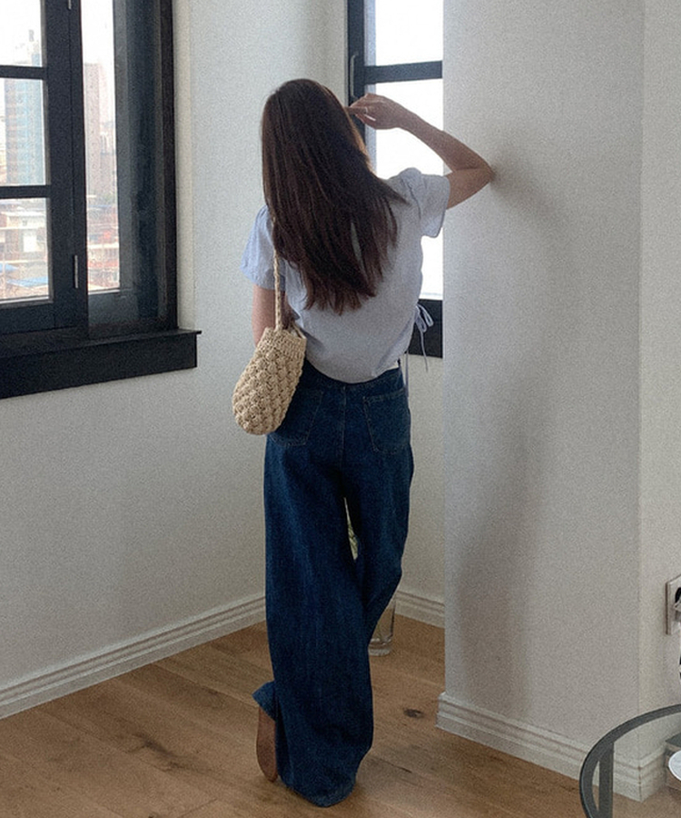 ワイドピンタックデニムパンツ DEEP DENIM