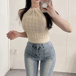ニット クロップホルターニットキャミソール BEIGE