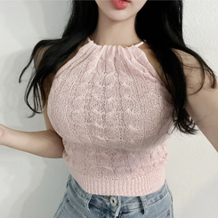 ニット クロップホルターニットキャミソール PINK