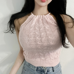 ニット クロップホルターニットキャミソール PINK