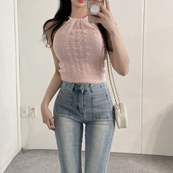 ニット クロップホルターニットキャミソール PINK