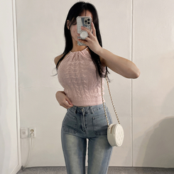 ニット クロップホルターニットキャミソール PINK
