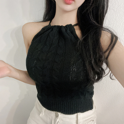 ニット クロップホルターニットキャミソール BLACK