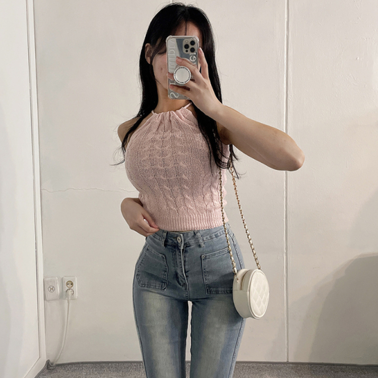 クロップホルターニットキャミソール PINK