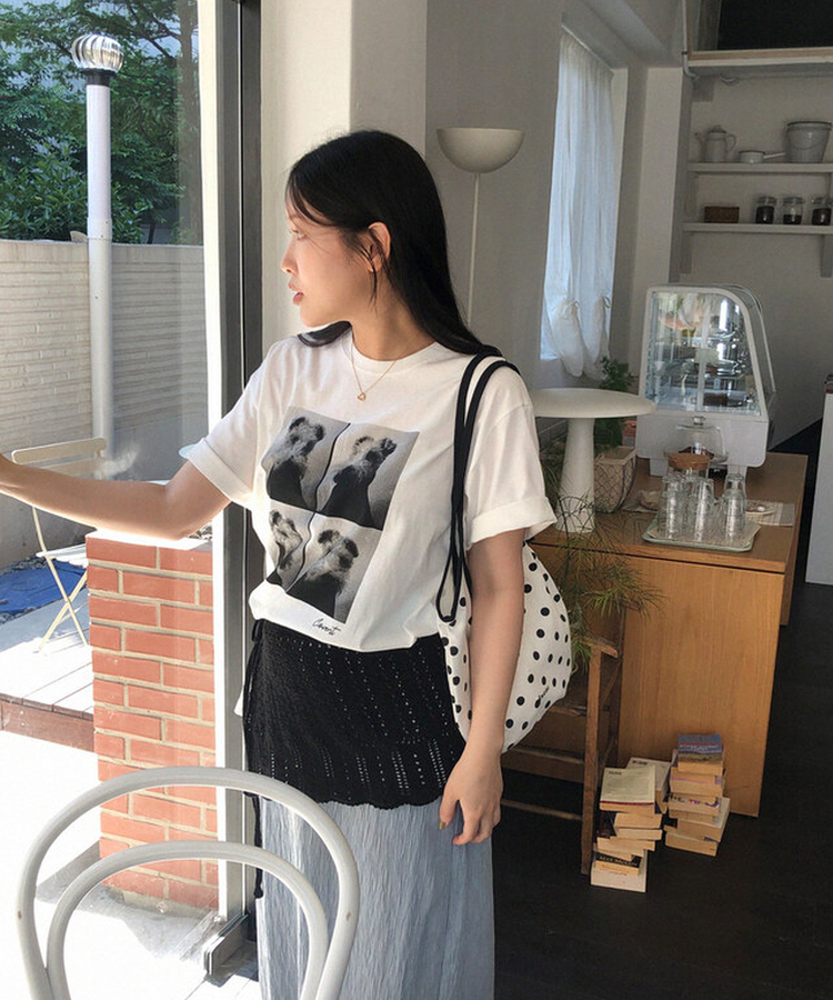 カットプリンティング半袖Tシャツ IVORY