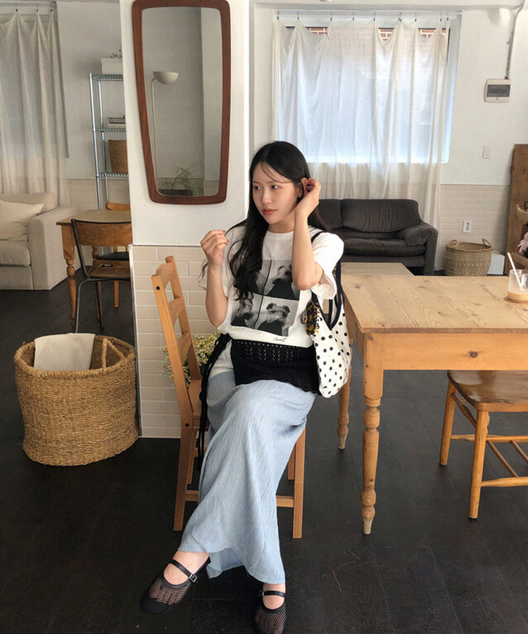 カットプリンティング半袖Tシャツ IVORY