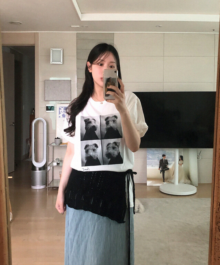 カットプリンティング半袖Tシャツ IVORY