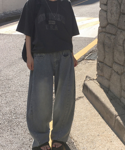 デニム 【丈別】ピンタックスリットワイドデニムパンツ VINTAGE BLUE