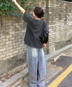 デニム 【丈別】ピンタックスリットワイドデニムパンツ VINTAGE BLUE