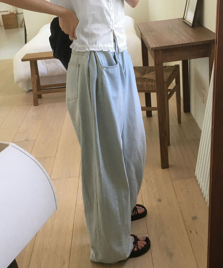 【丈別】ピンタックスリットワイドデニムパンツ LIGHT DENIM