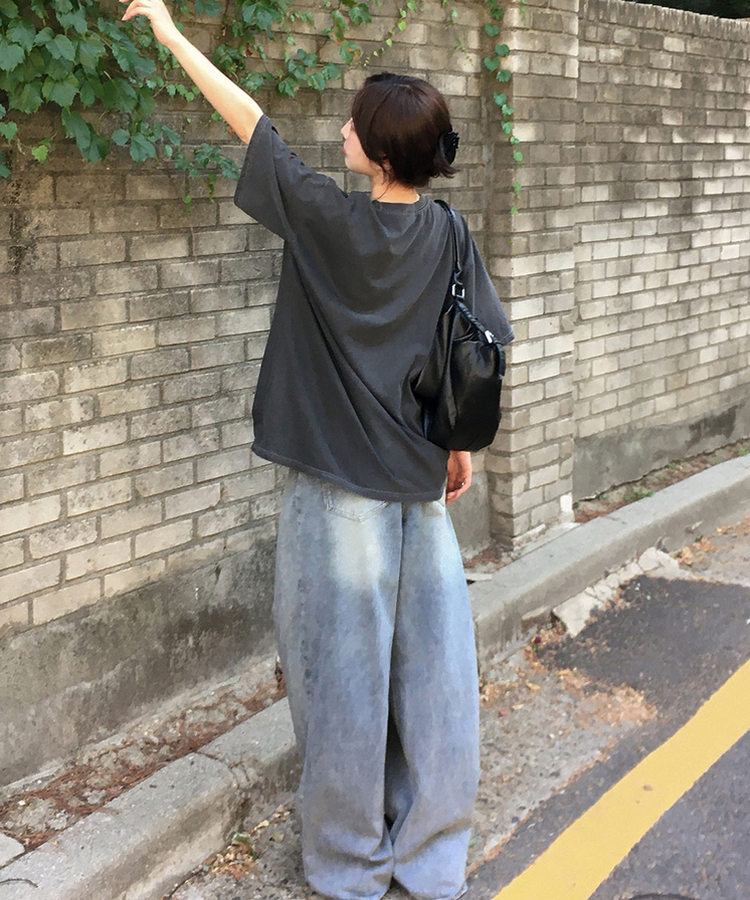 【丈別】ピンタックスリットワイドデニムパンツ VINTAGE BLUE