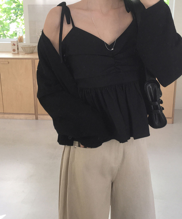 リボンシャーリングキャミソール BLACK