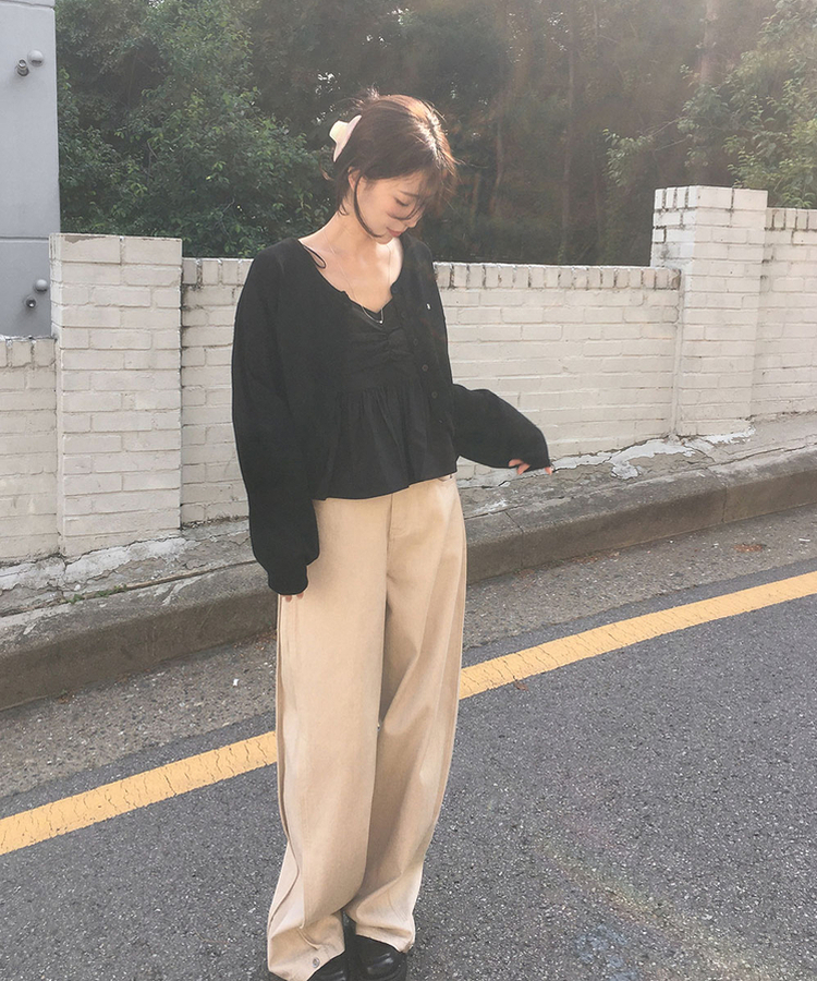 リボンシャーリングキャミソール BLACK