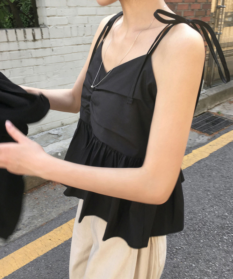 リボンシャーリングキャミソール BLACK