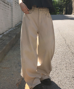 ワイド スリットボタンポケットワイドコットンパンツ BEIGE