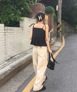 ワイド スリットボタンポケットワイドコットンパンツ BEIGE