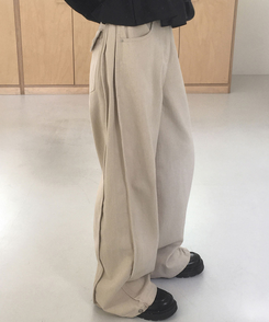 ワイド スリットボタンポケットワイドコットンパンツ BEIGE