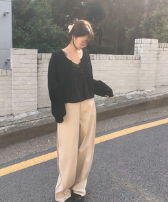 ワイド スリットボタンポケットワイドコットンパンツ BEIGE
