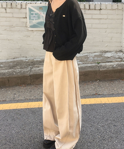 ワイド スリットボタンポケットワイドコットンパンツ BEIGE