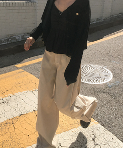 ワイド スリットボタンポケットワイドコットンパンツ BEIGE