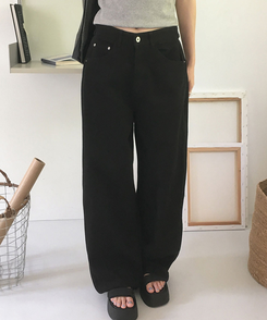 ワイド スリットボタンポケットワイドコットンパンツ BLACK