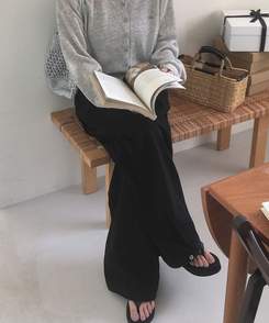 ワイド スリットボタンポケットワイドコットンパンツ BLACK