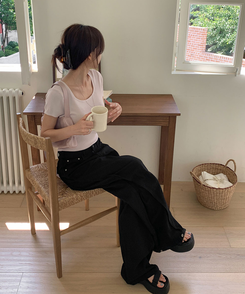 ワイド スリットボタンポケットワイドコットンパンツ BLACK