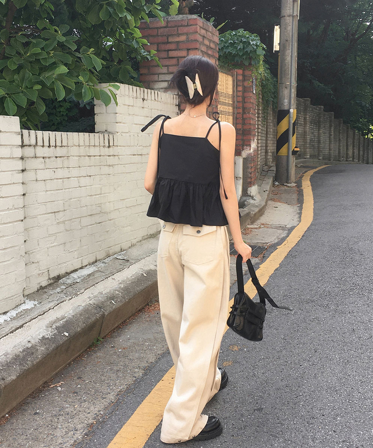 スリットボタンポケットワイドコットンパンツ BEIGE