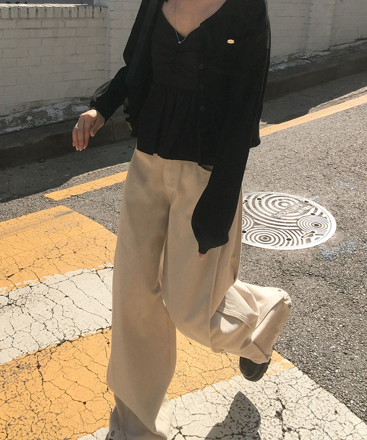 スリットボタンポケットワイドコットンパンツ BEIGE